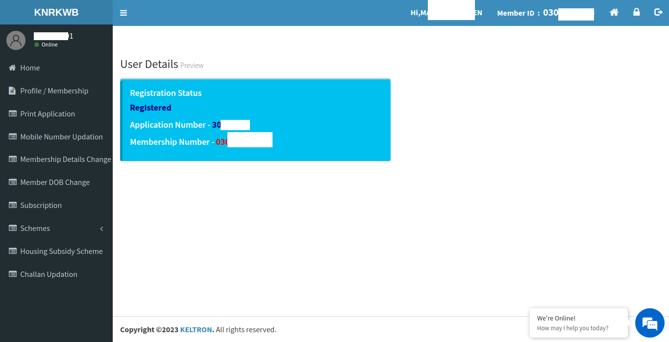 Application online dashboard of pravasi welfare website